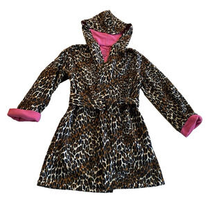 BETSEY JOHNSON Fleece Robe Womens S Small Leopard Print w Belt & Hood Soft Robe